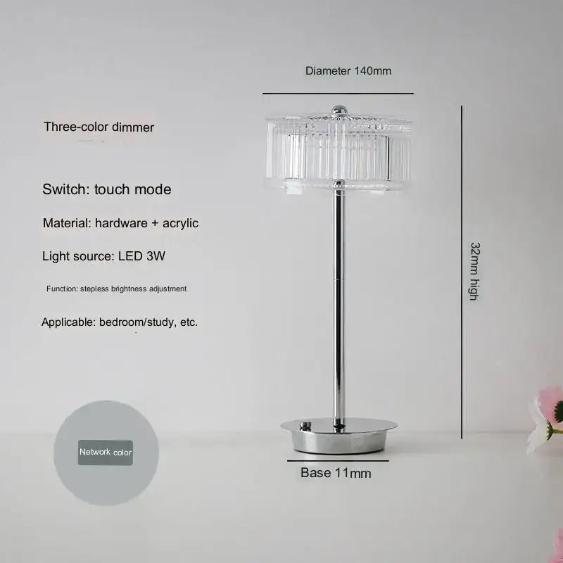 Modern brass diamond touch desk lamp with clear acrylic shade and chrome hardware perfect for bedroom use