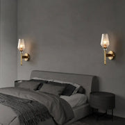 Modern brass diamond wall light with gold-toned lattice glass shade and textured glass for bedroom wall light use