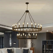 Modern brass double tier pendant chandelier with 24 candle-style bulbs for living room decorbites black metal led option