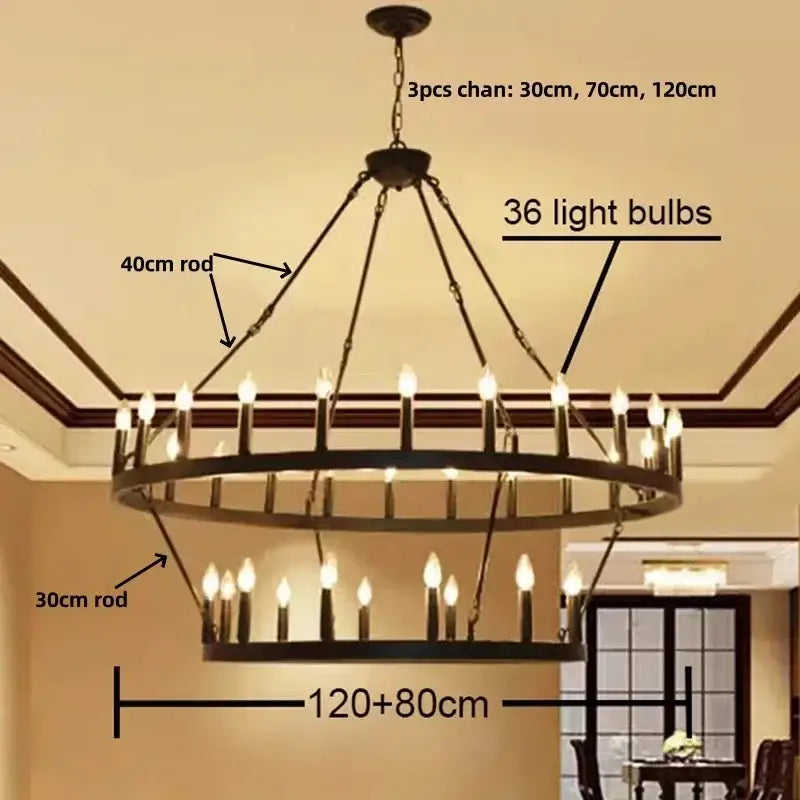 Modern brass double tier pendant chandelier in dark bronze with 36 candle-style bulbs ideal for living room decorbites black metal led
