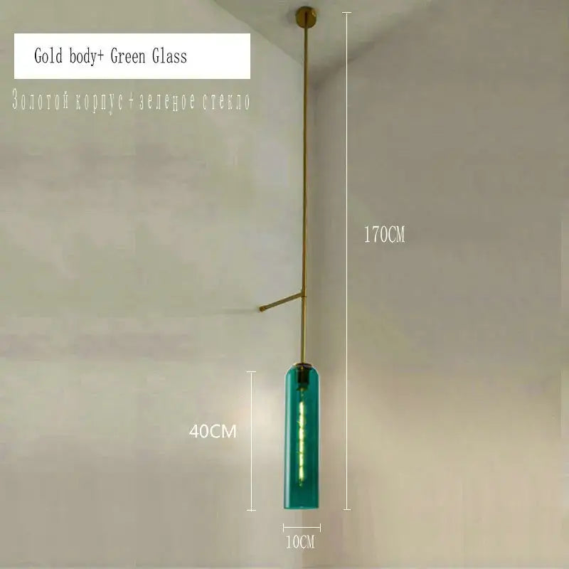 Modern brass e27 glass wall light with gold frame and translucent green glass cylinder for bedroom sconce lighting