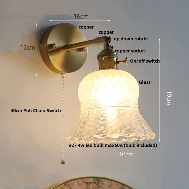 Modern brass e27 led wall sconce with antique brass finish and textured frosted glass shade for bedroom decorbites brass e27