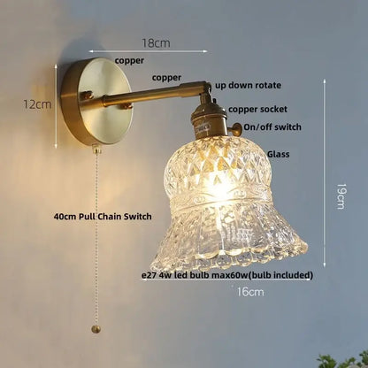 Modern brass e27 led wall sconce with antique brass finish, faceted crystal glass shade, and adjustable copper arm for bedroom decorbites brass e27