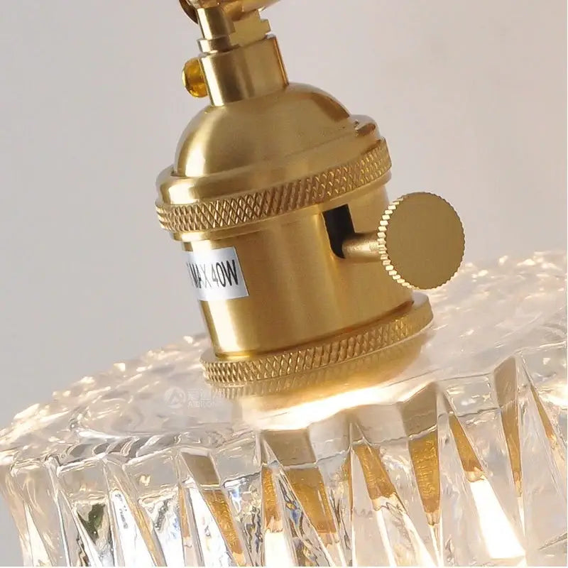 Modern brass e27 led wall sconce with gold-toned brass socket and faceted crystal glass shade for bedroom decorbites brass e27