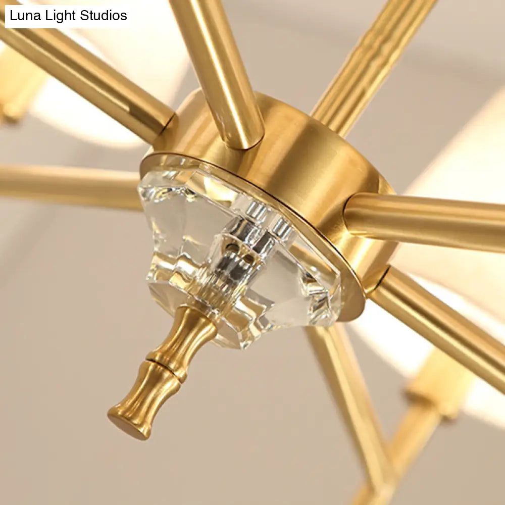 Lámpara colgante moderna de latón y tela con 6 luces para sala de estar