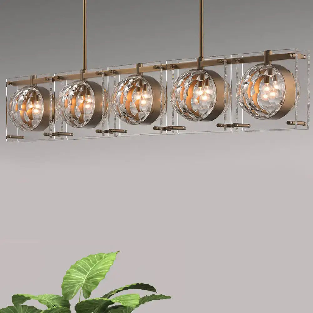 DecorBites 5-head pendant light with modern brass frame and faceted crystal globe shades for e12 e14 bulbs