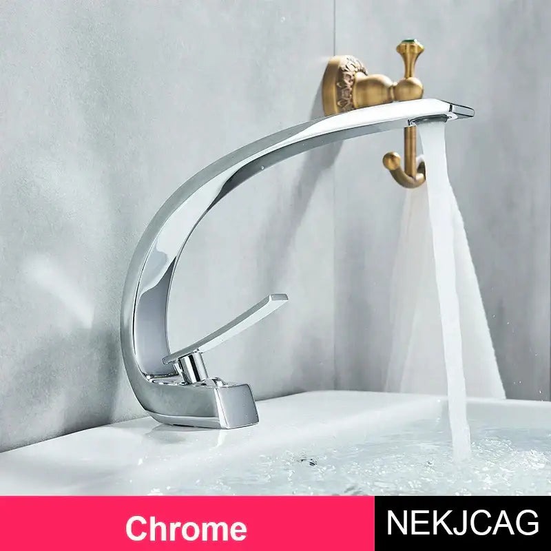 Modern brass faucet hot cold water mixer tap with chrome finish curved spout and ornate gold-tone decorbites brass faucet handles