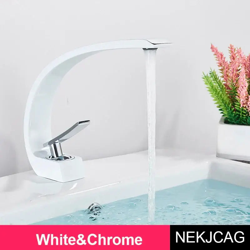 Modern brass faucet hot cold water mixer tap with white and chrome waterfall design for bathroom vanity sink decorbites brass faucet