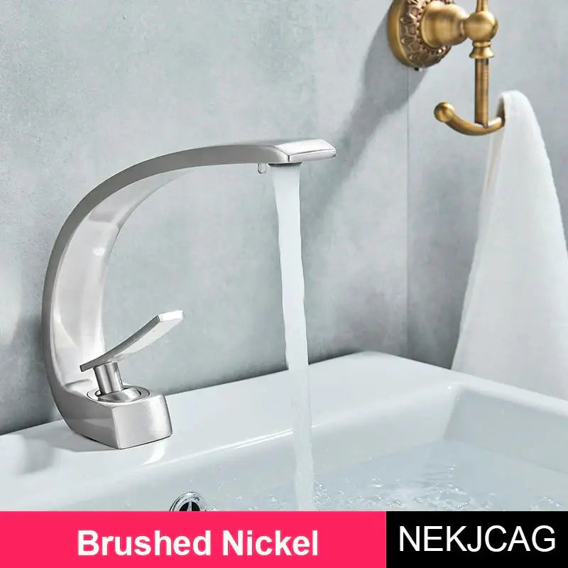 Modern brass faucet hot cold water mixer tap bathroom vanity sink with brushed nickel curved design and single lever handle decorbites brass faucet
