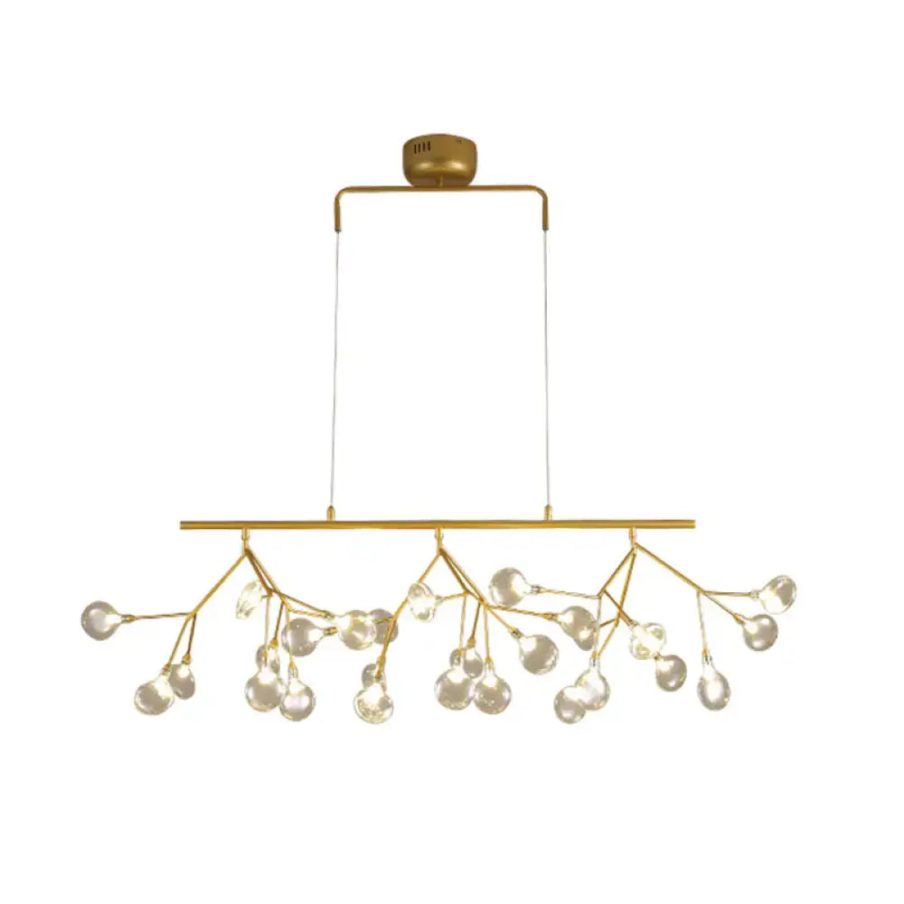 Gold-toned brass finish 27-bulb island light with clear glass globe shades minimalist branch design 220v-240v 110v-120v