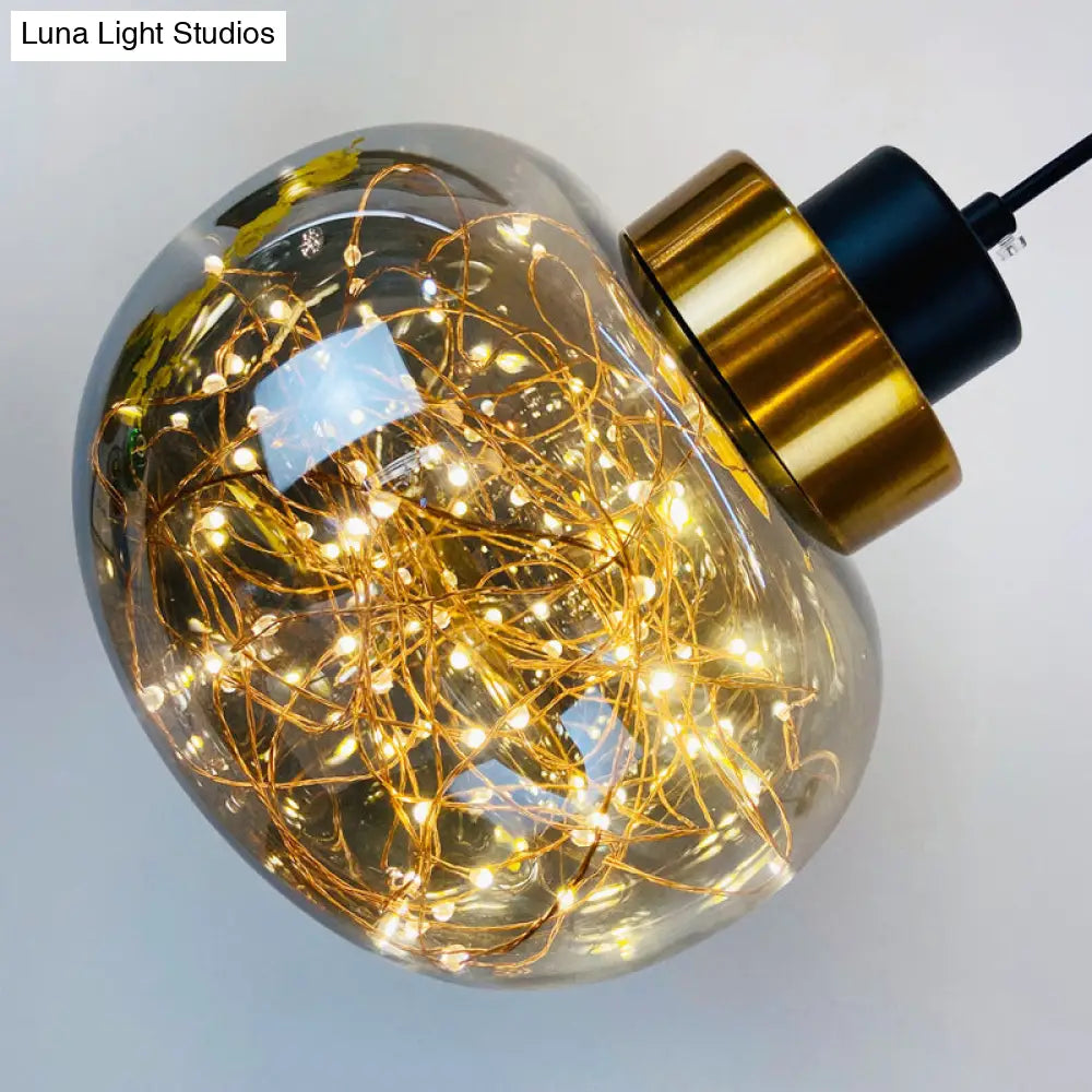 Modern Brass Finish Glass Jar Pendant Light with LED String for Ceiling Hanging