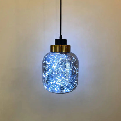 Modern Brass Finish Glass Jar Pendant Light with LED String for Ceiling Hanging