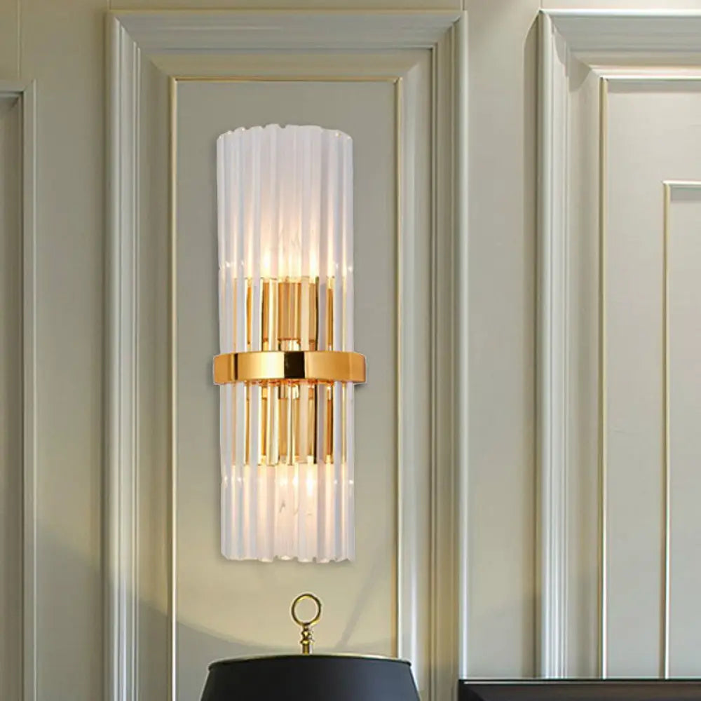 DecorBites™ DecorBites™ Modern Brass Finished Wall Mounted Sconce Lighting with Clear Crystal Shade - Set of 2