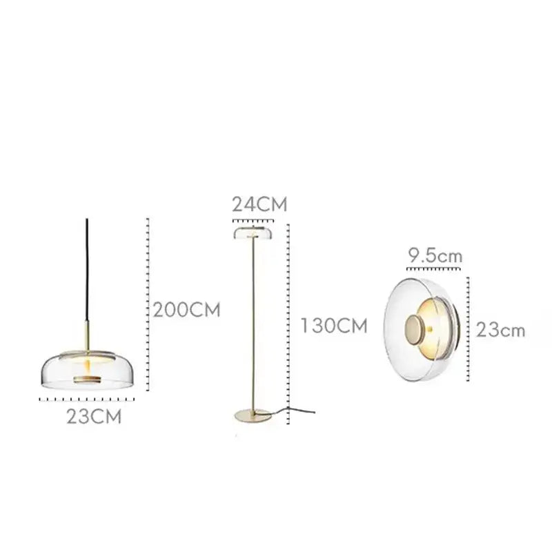 Modern brass floor lamp with glass lampshade featuring decorbites circular glass and minimalist metal frame for living room decor