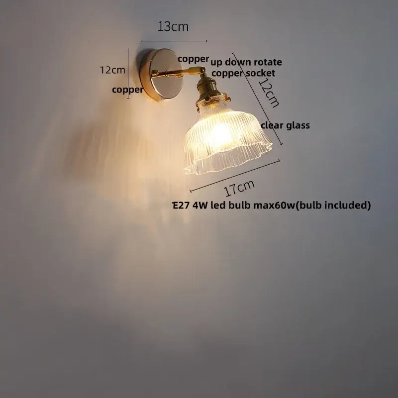 Modern brass floral clear glass wall sconce with copper finish and clear glass shade for stair light decorbites clear glass