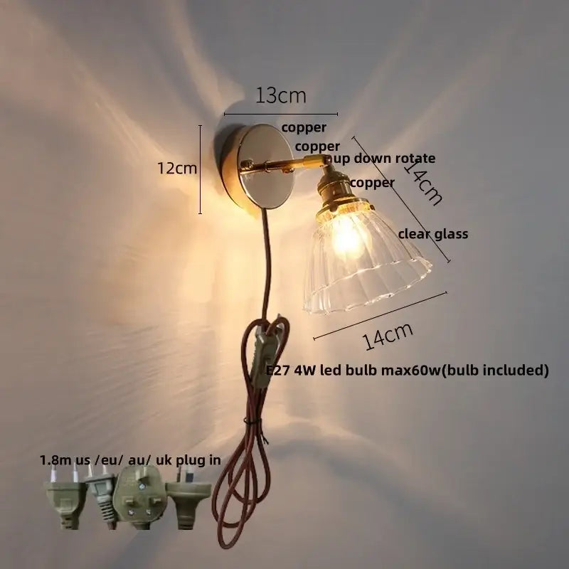Modern brass floral copper wall sconce with clear glass shade and e27 4w led bulb by decorbites clear glass