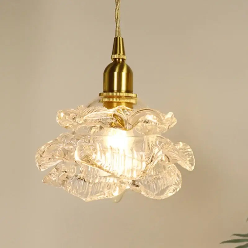 Modern brass flower glass led wall sconce with delicate clear glass and golden brass decorbites led wall fixture for bedroom