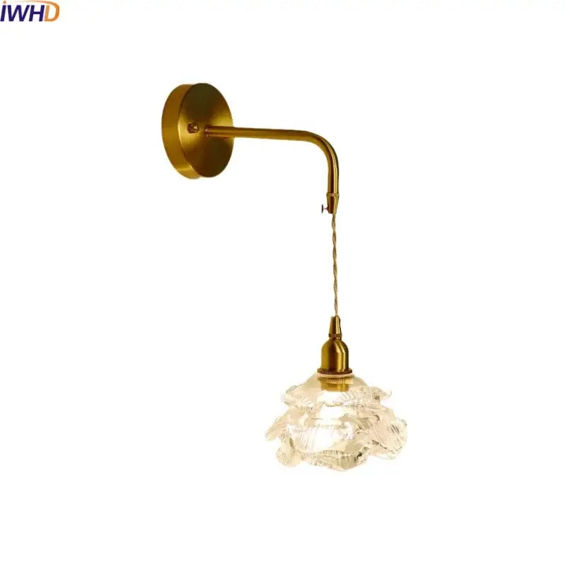 Modern brass flower glass led wall sconce with clear flower-shaped shade for bedroom decorbites led wall lighting