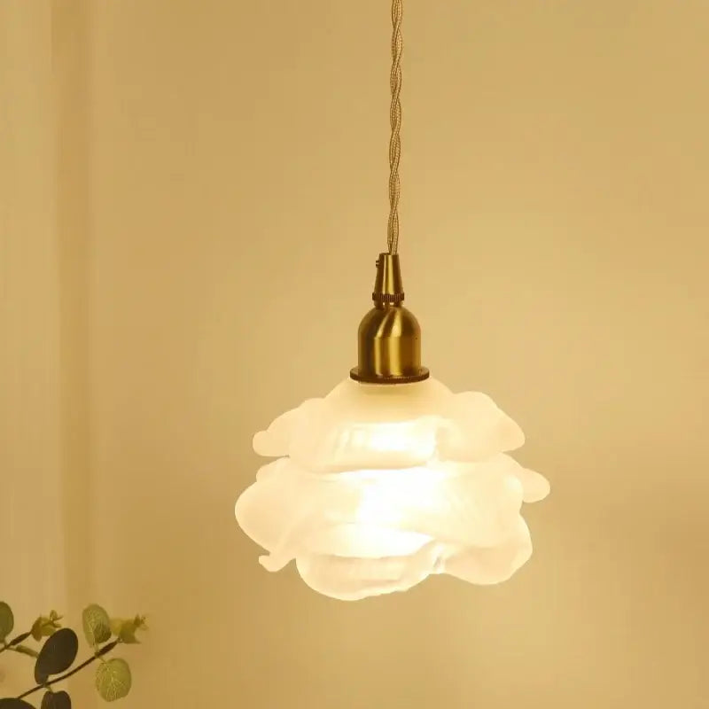 Modern brass flower glass led wall sconce with frosted rose-shaped pendant and brass fixture for bedroom decorbites led wall use