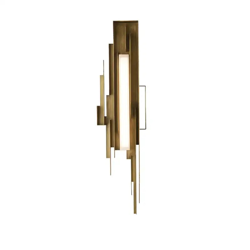 Modern brass geometric elegant wall lamp with layered design and central illuminated panel for living room sconce