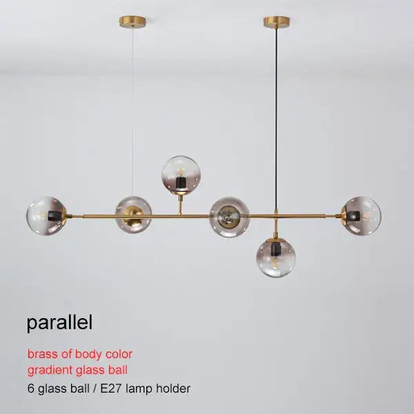 Modern brass glass ball chandelier with six gradient glass spheres in brass finish for living room decorbites brass glass