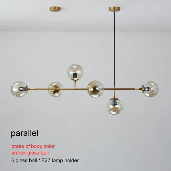 Modern brass glass ball chandelier with six amber glass spheres and e27 lamp holders for living room decorbites brass glass