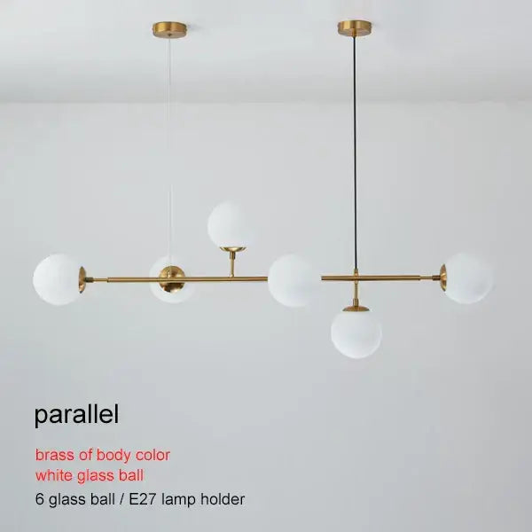 Modern brass glass ball chandelier with six frosted white glass spheres for living room dining decorbites brass glass style