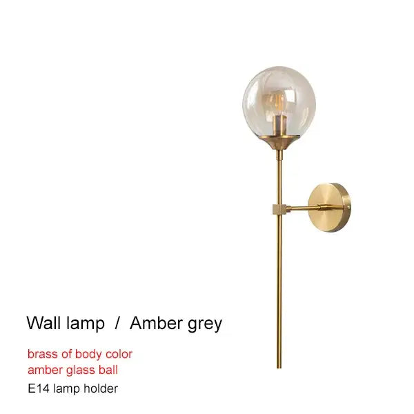 Modern brass glass ball chandelier featuring an amber grey wall lamp with a brass glass ball for living room decorbites brass glass