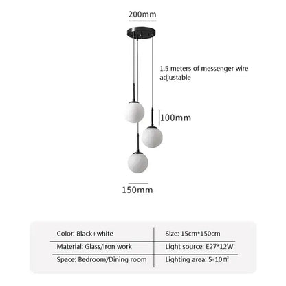 Modern brass glass ball led chandelier with three black and white spherical glass globes for dining room decorbites glass ball