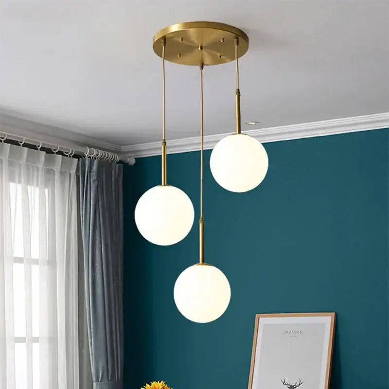 Modern brass glass ball led chandelier with three frosted glass globes for dining room pendant light decorbites glass ball