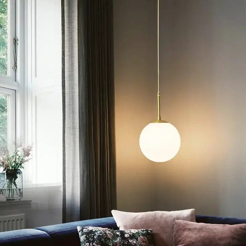 Minimalist modern brass glass ball led chandelier with frosted spherical glass shade for dining room pendant light decorbites glass ball
