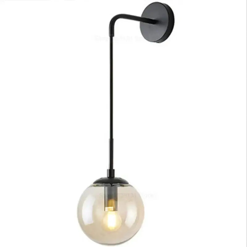 Black metal wall light with spherical smoked glass globe decorbites glass ball led bedroom sconce