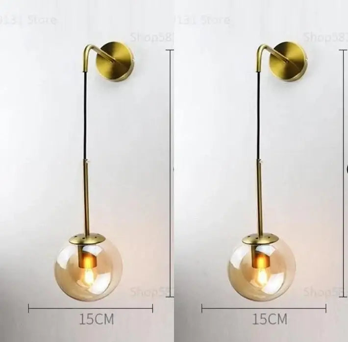 Modern brass glass ball led wall light with clear glass globe and exposed bulb for bedroom decorbites wall light