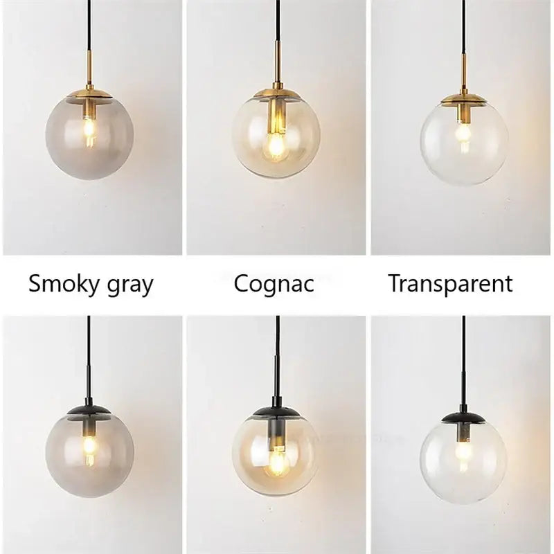 Modern brass glass ball led wall light with smoky gray glass globe and brass-finished metal fixture for bedroom decorbites wall light