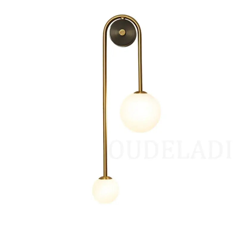 Modern brass glass ball led wall light with two frosted glass globe shades for bedroom decorbites wall light