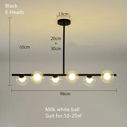 Black modern brass glass ball pendant chandelier with six milk white glass globes for dining room decorbites glass ball