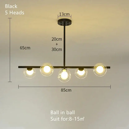 Black metal glass ball pendant chandelier with five clear globes perfect for modern decorbites dining room lighting