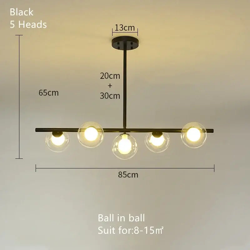 Black metal glass ball pendant chandelier with five clear globes perfect for modern decorbites dining room lighting