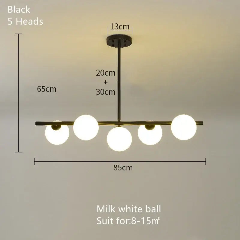 Modern black metal and brass glass ball pendant chandelier with five milk white globes for dining room decorbites glass ball lighting