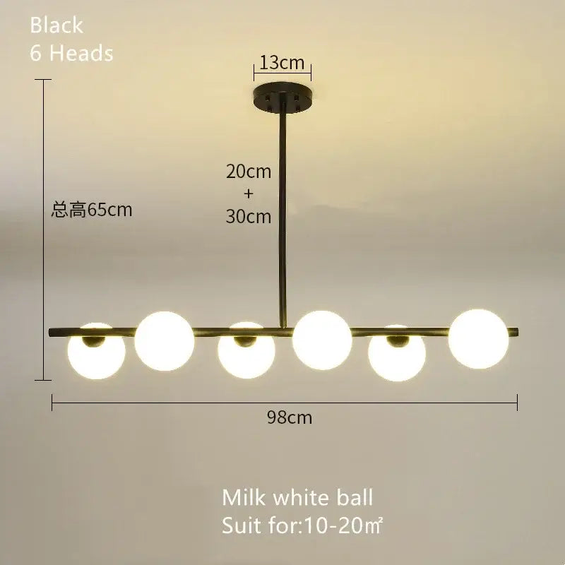 Black modern brass glass ball pendant chandelier with six milk white spherical glass bulbs for dining room decorbites glass ball