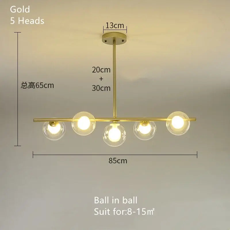 Modern brass glass ball pendant chandelier with five gold glass ball bulbs for dining room light decorbites glass ball