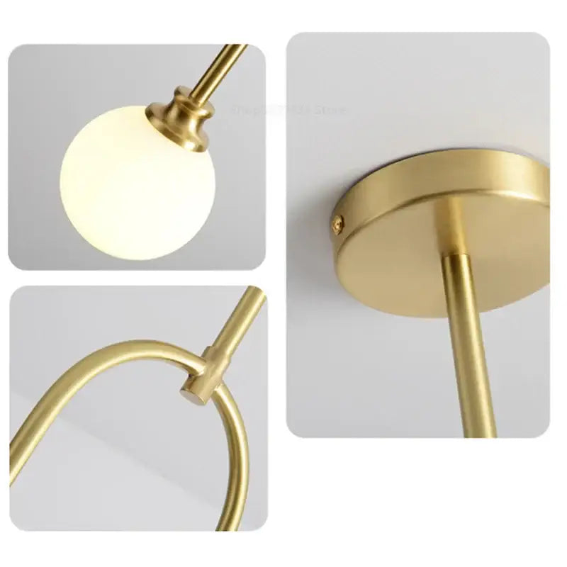 Modern brass glass ball pendant lights featuring gold-finished metal frame and frosted glass ball pendant for dining room decorbites