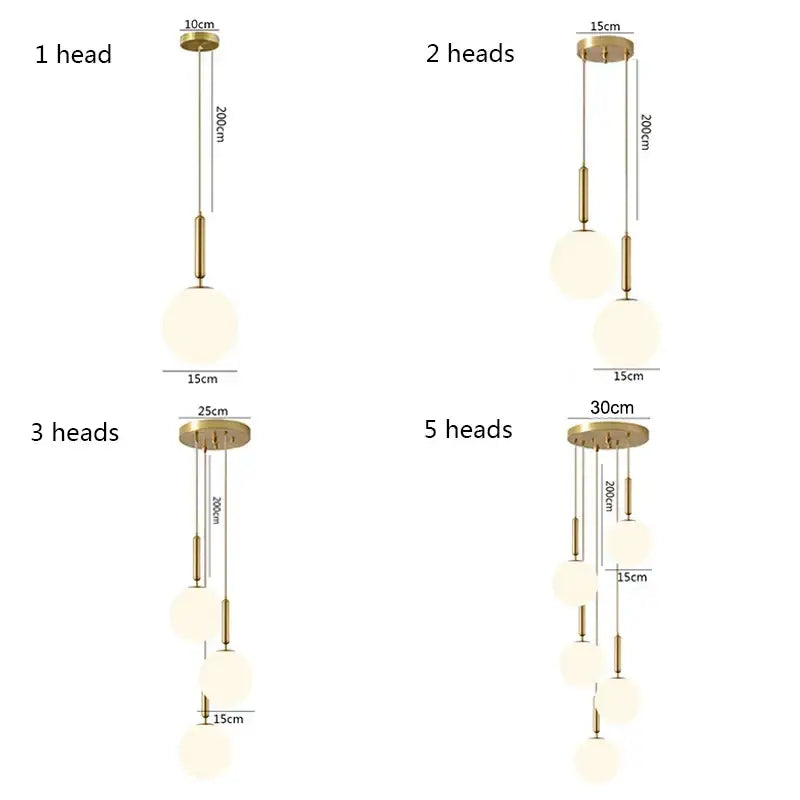 Modern brass glass ball pendant lights with gold-toned spherical glass shades in a cascading design for kitchen decorbites decor