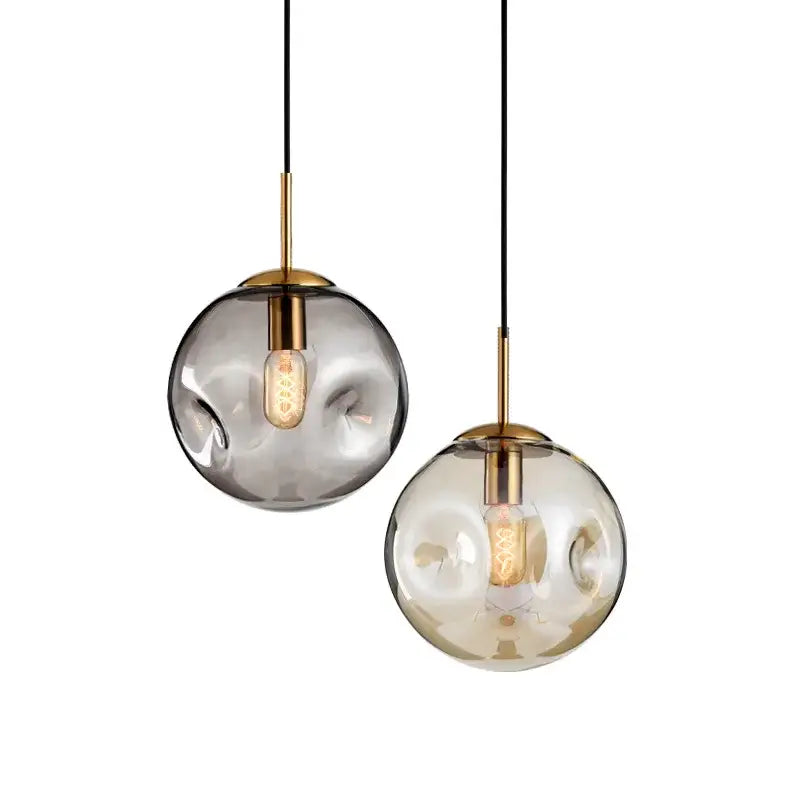 Modern brass glass ball pendant lights set of 2 with frosted glass shades and warm filament bulbs for kitchen decorbites