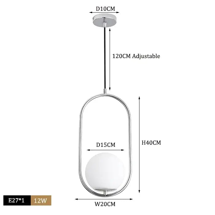 Modern chrome-finished decorbites glass ball pendant light with sleek oval frame and frosted glass globe for kitchen decor