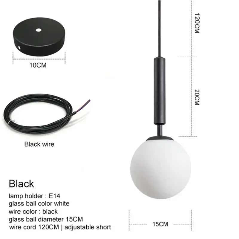 Modern brass glass ball pendant light featuring a black metal fixture with white spherical glass globe for kitchen decorbites glass ball pendant lights