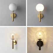 Modern brass glass ball wall lamp with opaque and clear textured glass globe for elegant bedroom decorbites wall lamp