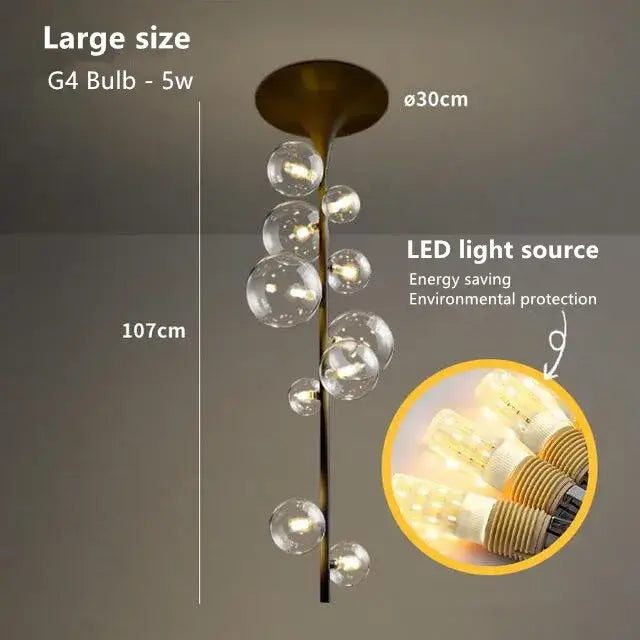 Modern brass glass bubble pendant light with gold-toned stem and clear glass spheres ideal for dining room decorbites pendant light