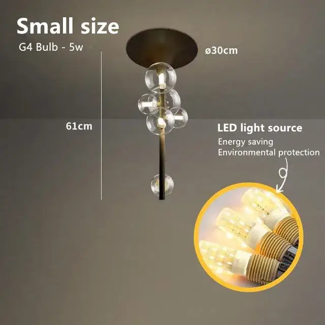 Modern brass glass bubble pendant light with five clear glass spheres and led bulbs for dining room decorbites fixture