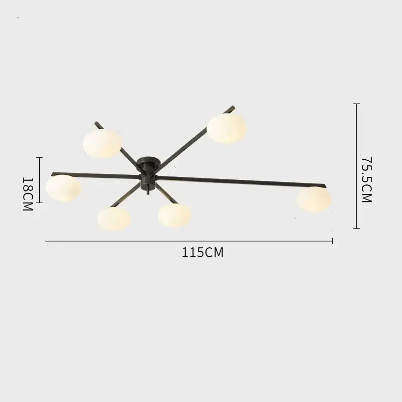 Black metal decorbites brass glass ceiling lamp with six frosted globe shades for modern living room decor